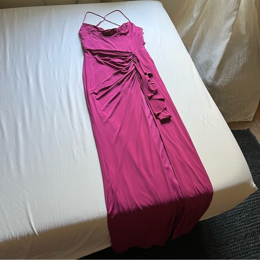 KATIE MAY magentaโ pink purple draped ruffle sleeveless maxi gown